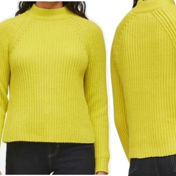 Banana Republic Women's Thick Chunky High Crew Neck Sweater Neon Yellow Medium - Picture 1 of 10